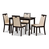Baxton Studio Evelyn Modern and Contemporary Beige Faux Leather Upholstered and Dark Brown Finished 5-Piece Dining Set
